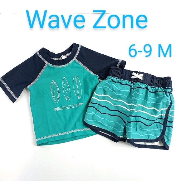 Wave Zone Swimsuit 2-piece Trunks Top Teal 6-9M - Picture 1 of 11